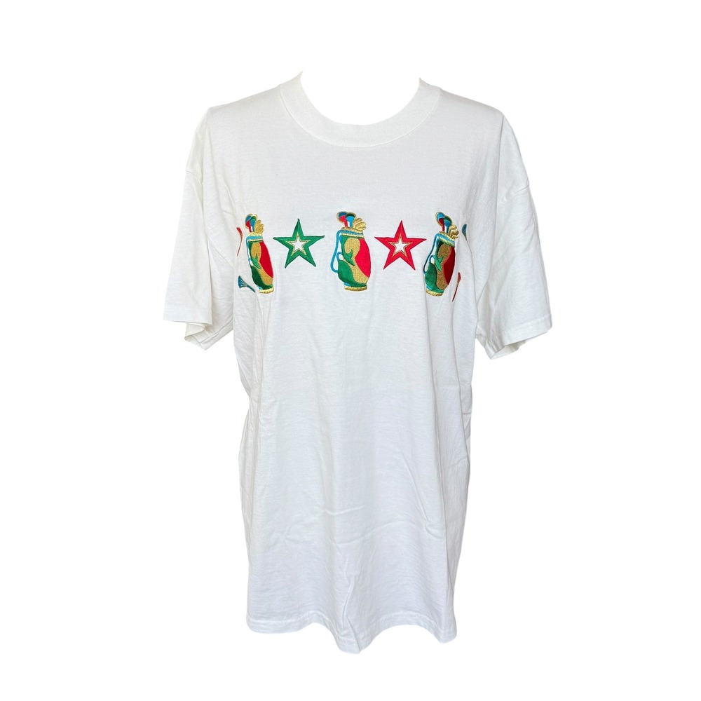 Vintage Lee Iced Ts Golf Embroidered T-Shirt White Large Made in USA 90s Cotton‎